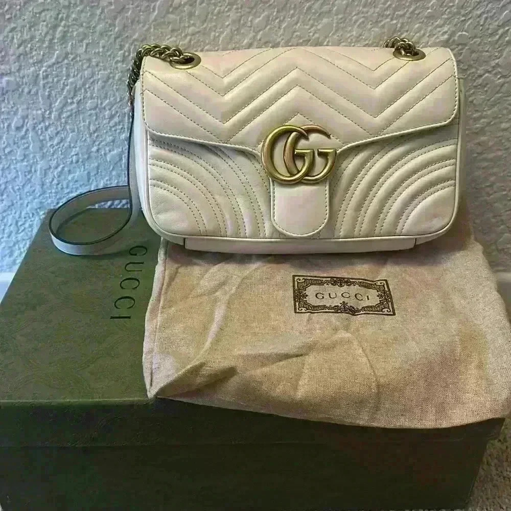 GG MARMONT MINI SHOULDER BAG - white leather